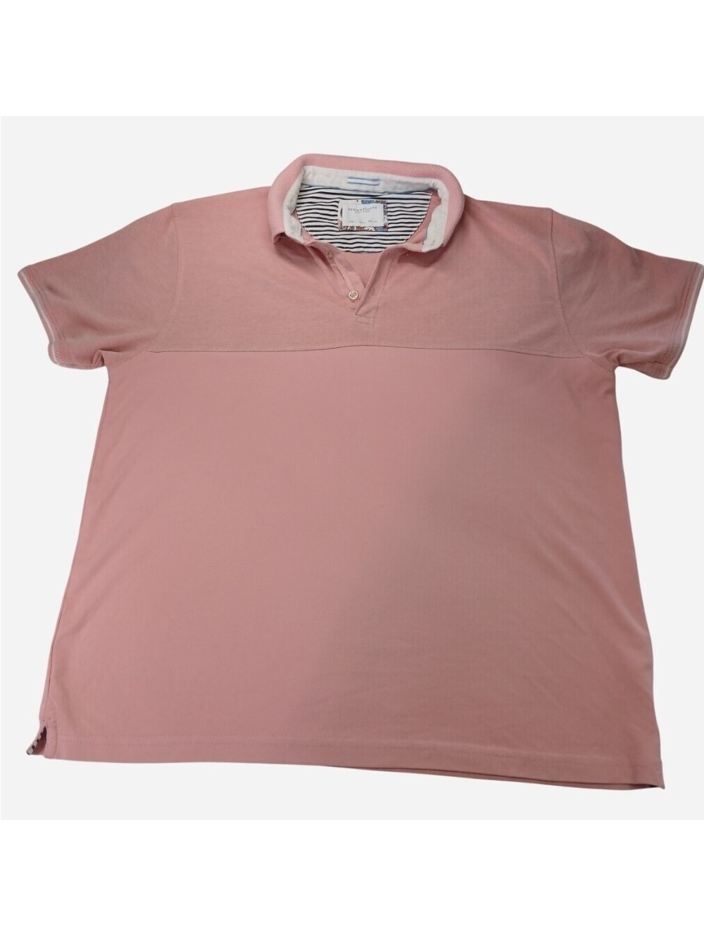 Denim & Flower Ricky Singh Pink Polo Shirt Mens Large Stripe Trim Short Sleeve L